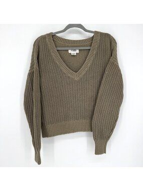 Pink Victorias‎ Secret Cable Knit Sweater V-Neck Shale Green Oversized Women's S